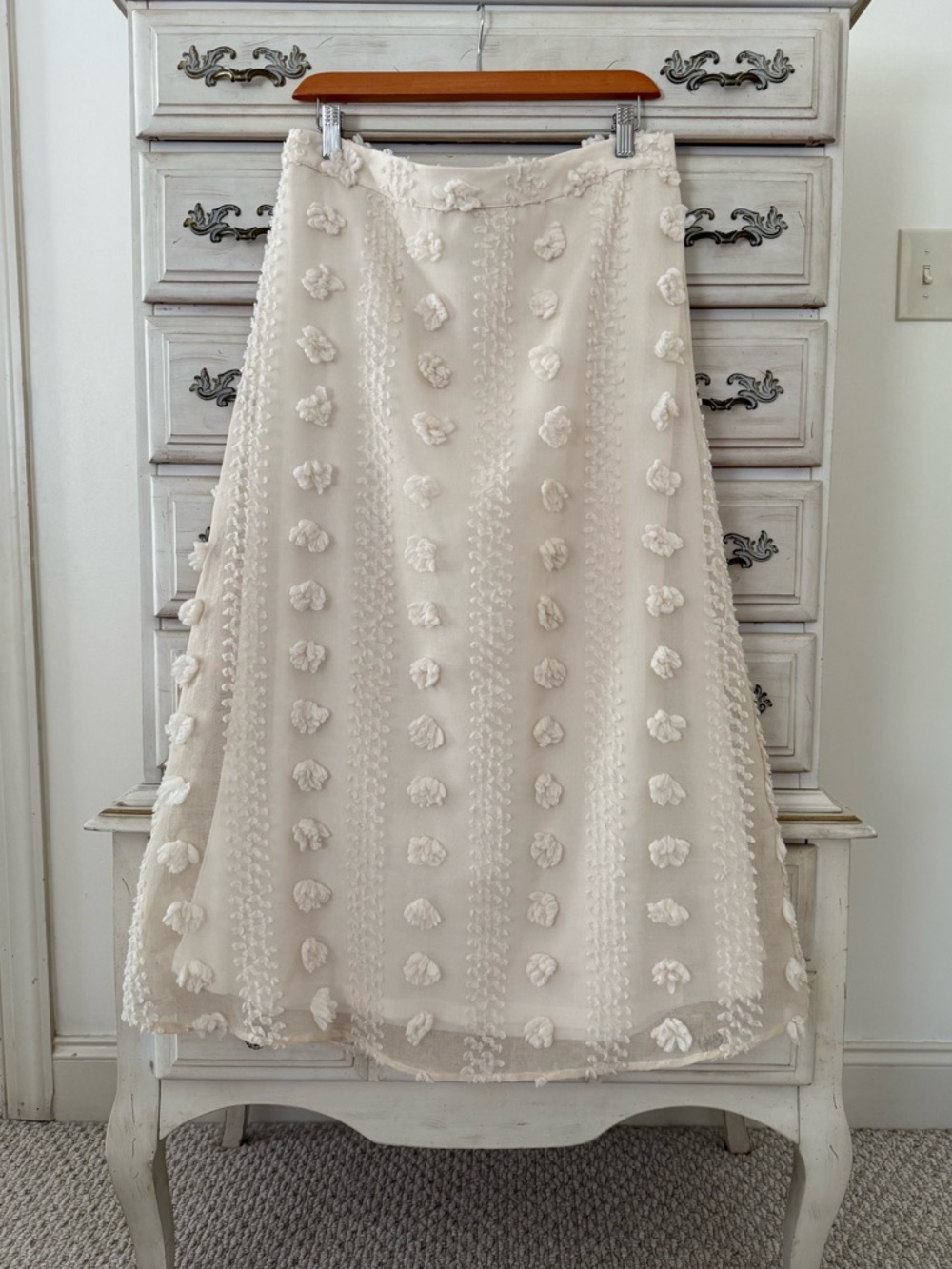 Cream Pom Pom Fairy Boho Maxi Skirt